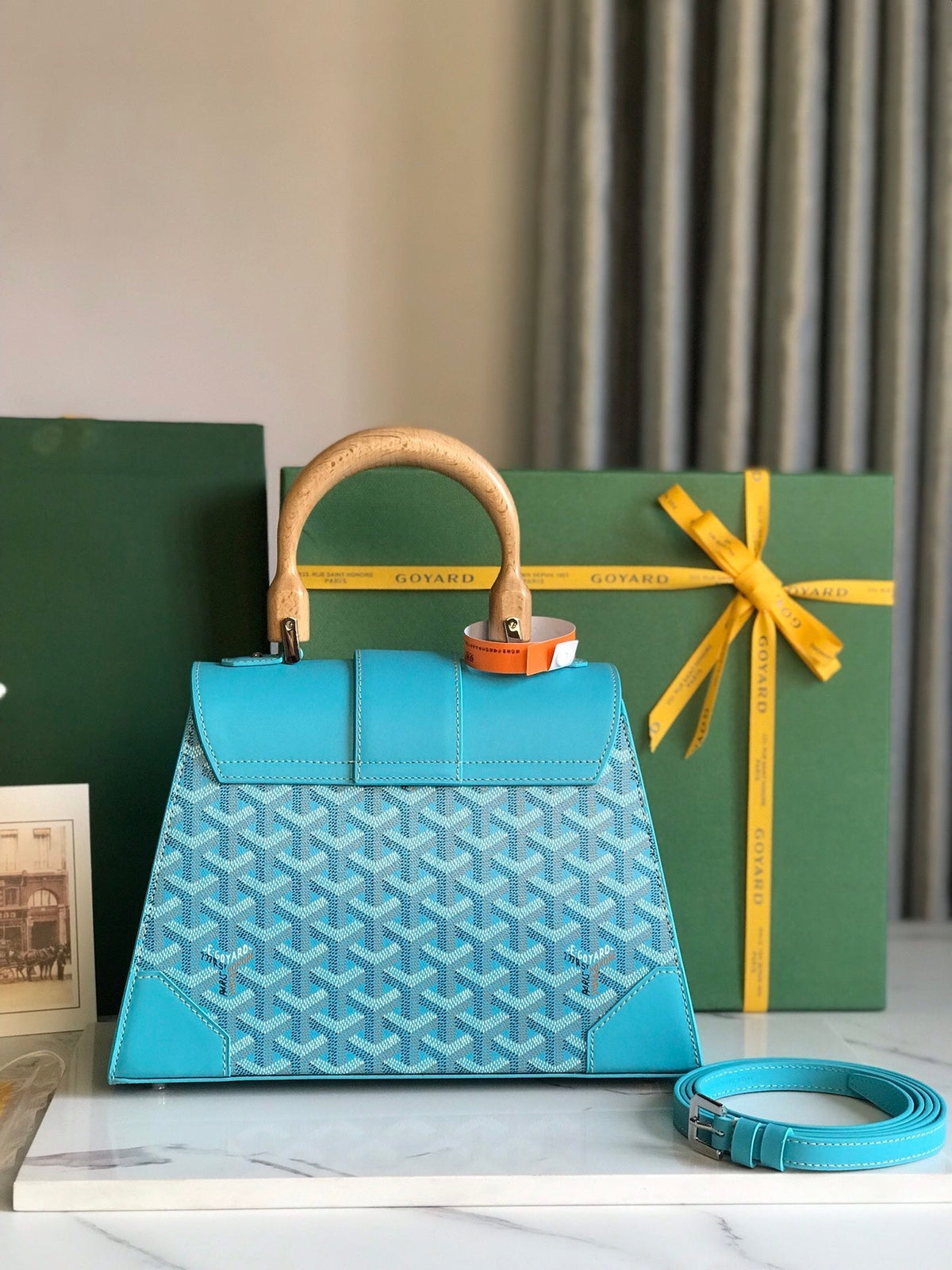 SAÏGON PM BAG 28 IN LIGHT BLUE GOYARDINE CANVAS AND CALFSKIN