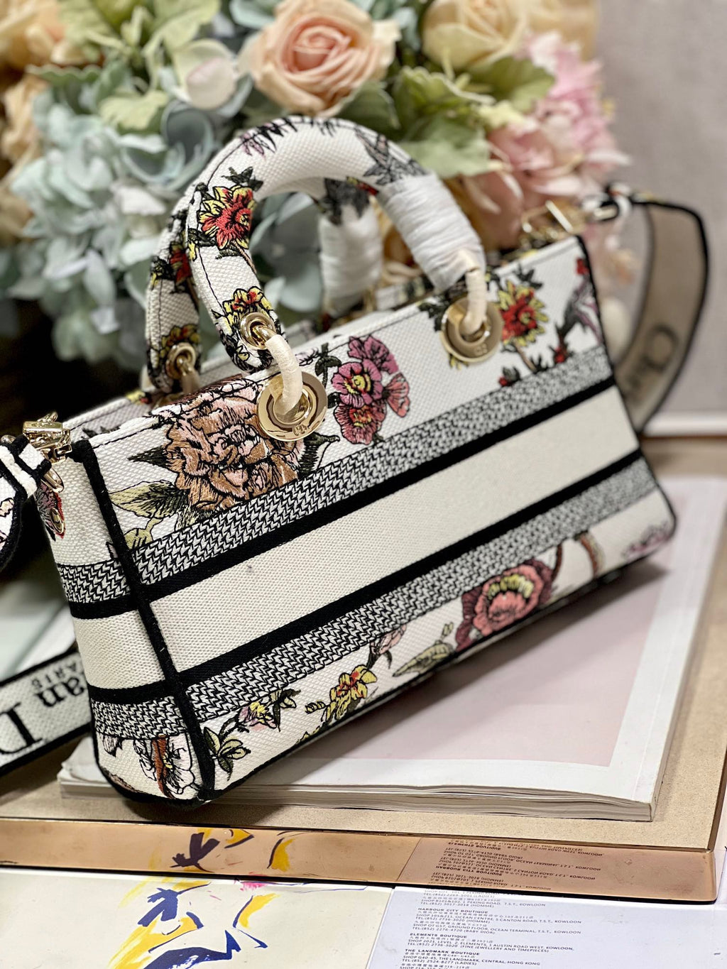 CD Floral White 26 Lady D-Joy Bag Canvas 336636