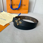 LV Flowergram 30mm Reversible Belt Gold Buckle Black Brown Leather