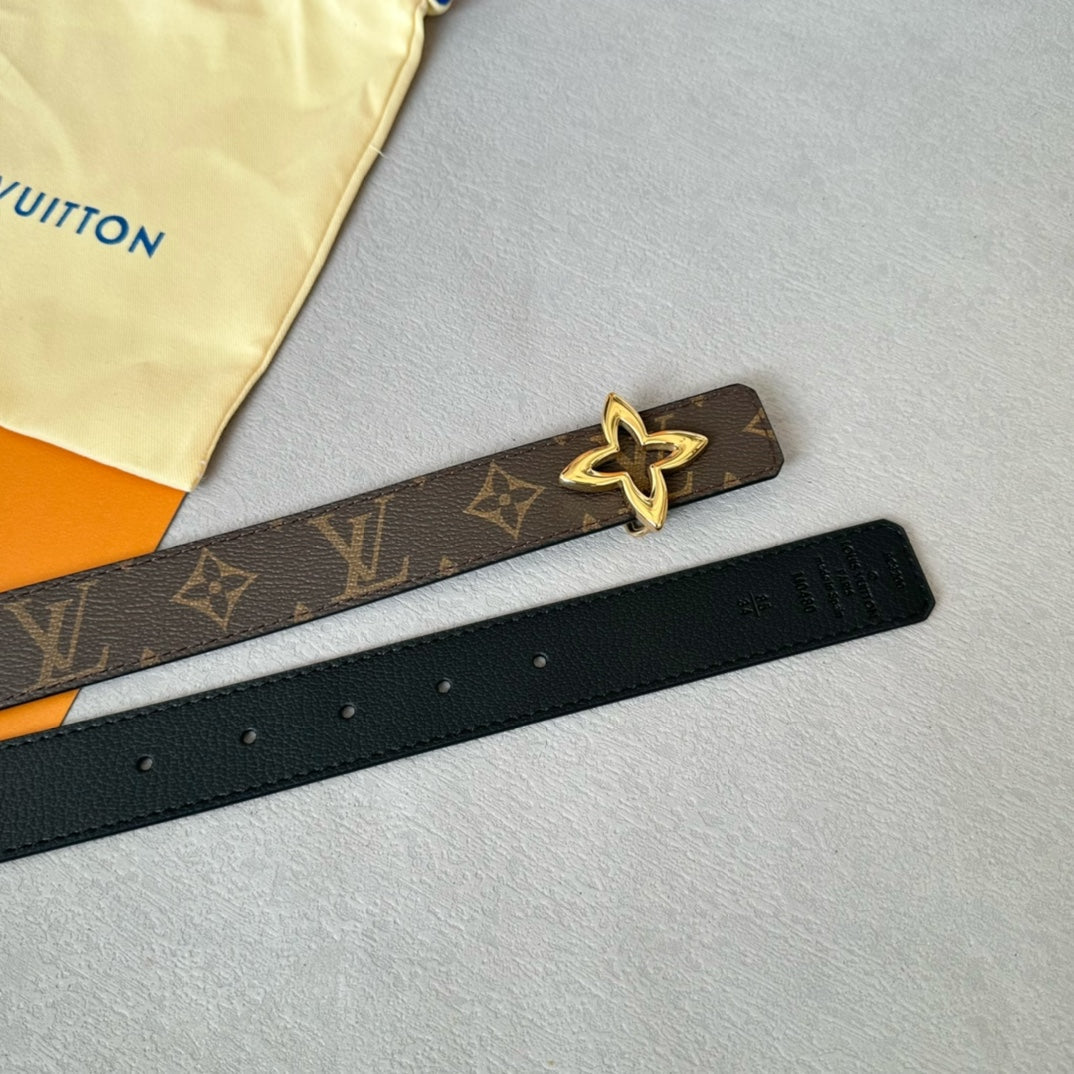 LV Flowergram 30mm Reversible Belt Gold Buckle Black Brown Leather