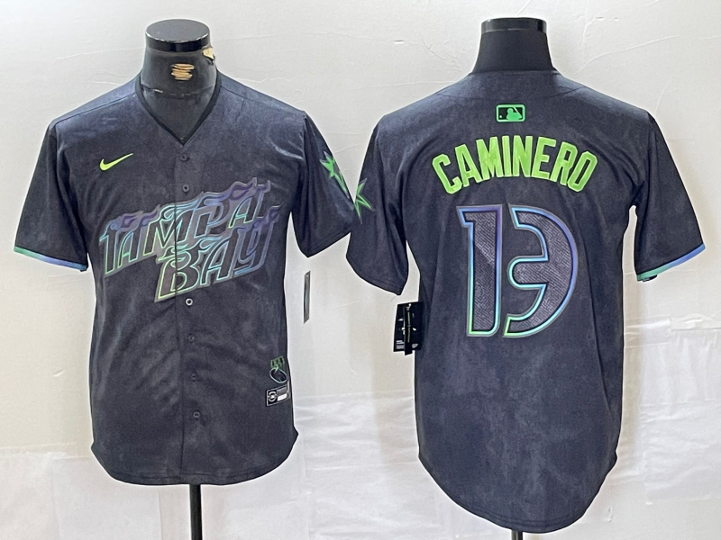 Men's Tampa Bay Rays Junior Caminero #13 Charcoal 2024 City Connect Limited Player Jerseys