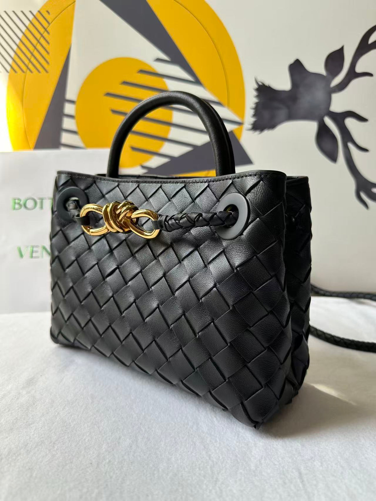 BV Small Andiamo Bag 20cm Black Intrecciato Leather 291443