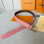 LV Bloom 30mm Belt Gold Buckle Pink Brown Leather