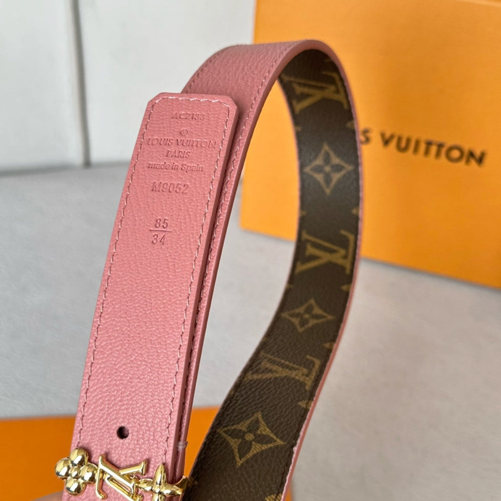 LV Bloom 30mm Belt Gold Buckle Pink Brown Leather