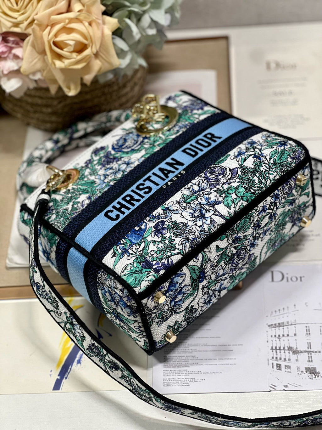 CD Butterfly Love Flower Blue 24 Lady Dior Bag Canvas 336667