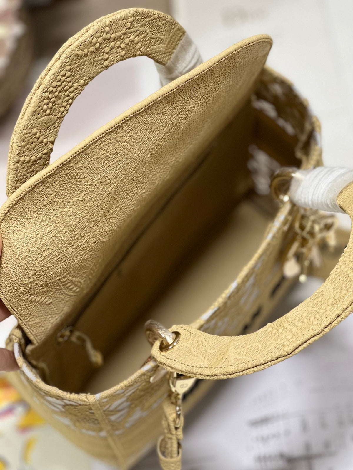 CD Mesh Apricot 24 Lady Dior Bag Canvas 336673
