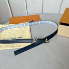 Pretty LV 20mm Reversible Belt Silver Buckle Black White Blue Leather