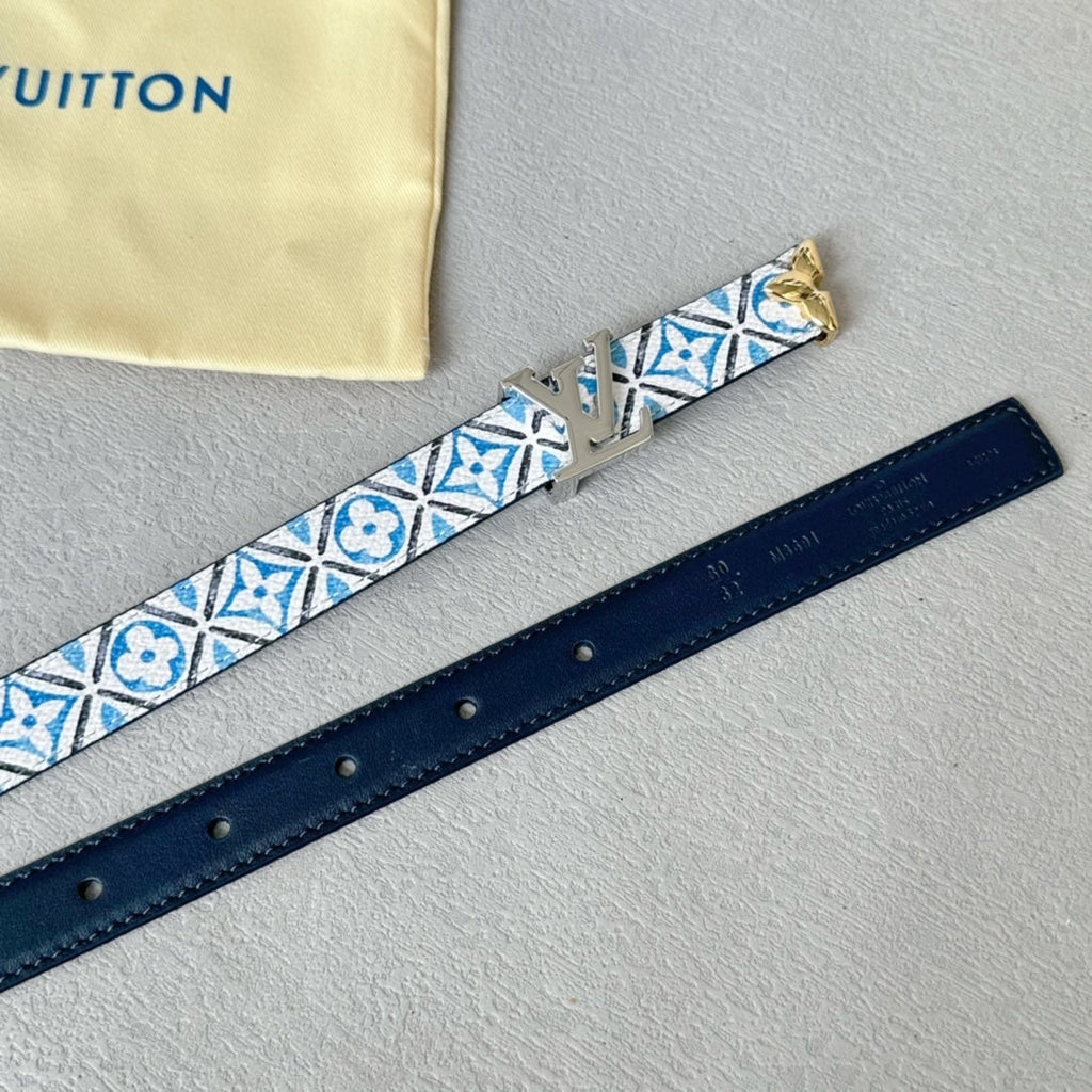 Pretty LV 20mm Reversible Belt Silver Buckle Black White Blue Leather