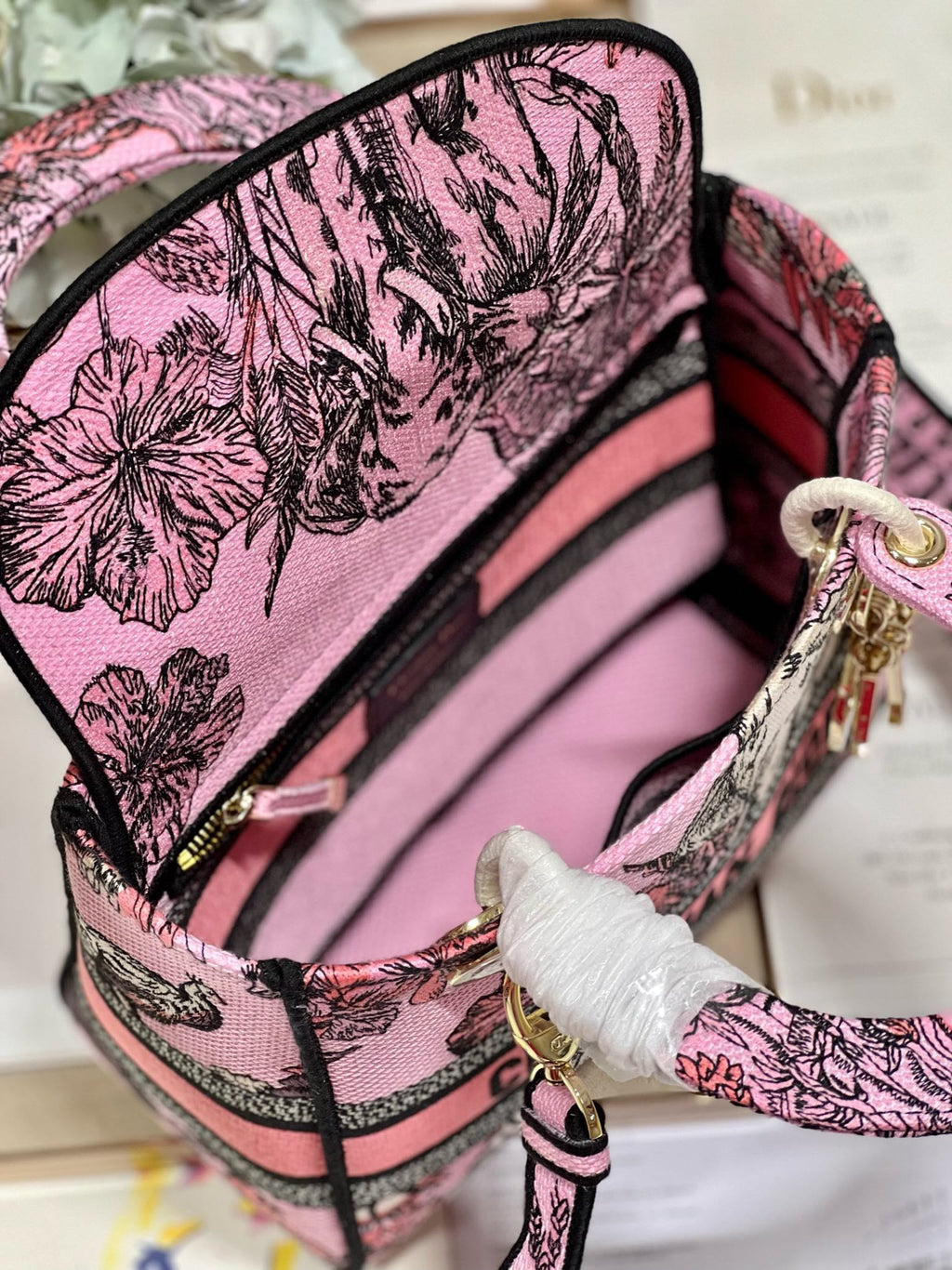 CD Elephant Pink 24 Lady Dior Bag Canvas 336676
