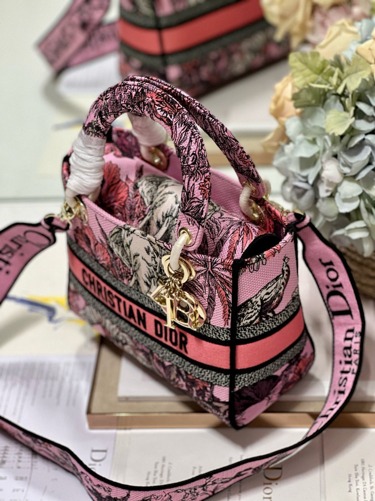 CD Elephant Pink 24 Lady Dior Bag Canvas 336676