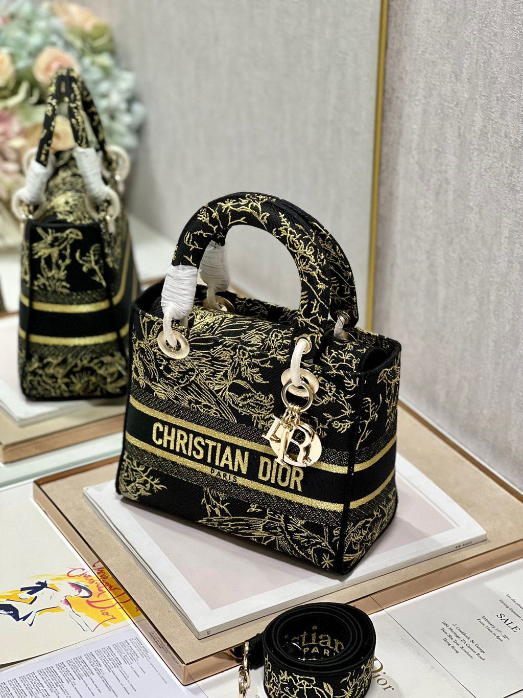 CD Black Magpie 24 Lady Dior Bag Canvas 336688