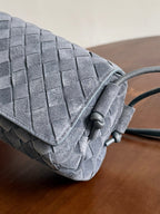 BV Notturno Flap Bag Grey Suede Intrecciato Leather