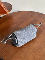 BV Notturno Flap Bag Grey Suede Intrecciato Leather