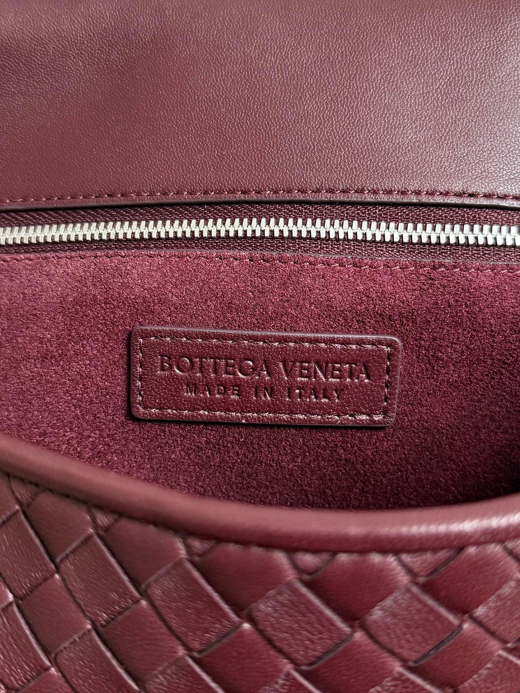 BV Veneto Flap Messenger Burgundy Intrecciato Leather