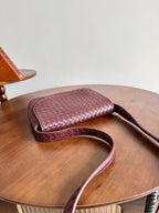 BV Veneto Flap Messenger Burgundy Intrecciato Leather