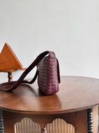 BV Veneto Flap Messenger Burgundy Intrecciato Leather