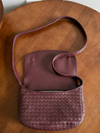 BV Veneto Flap Messenger Burgundy Intrecciato Leather