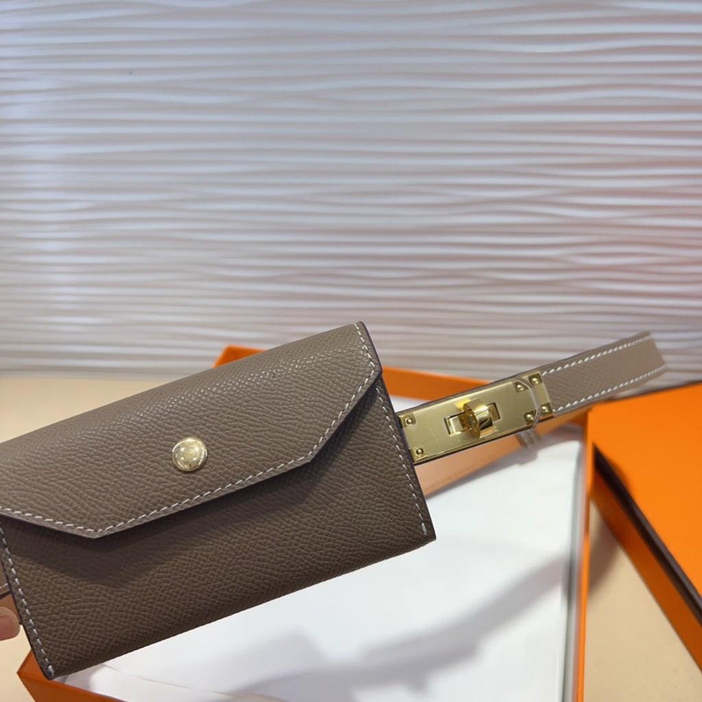 HM KELLY POCKET 18MM BELT CHOCOLATE BROWN LEATHER GOLD HARDWARE
