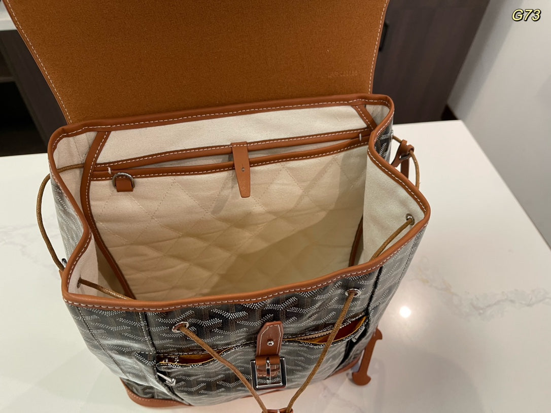 ALPIN BACKPACK 37 IN BROWN LAMBSKIN AND GOYARDINE CANVAS