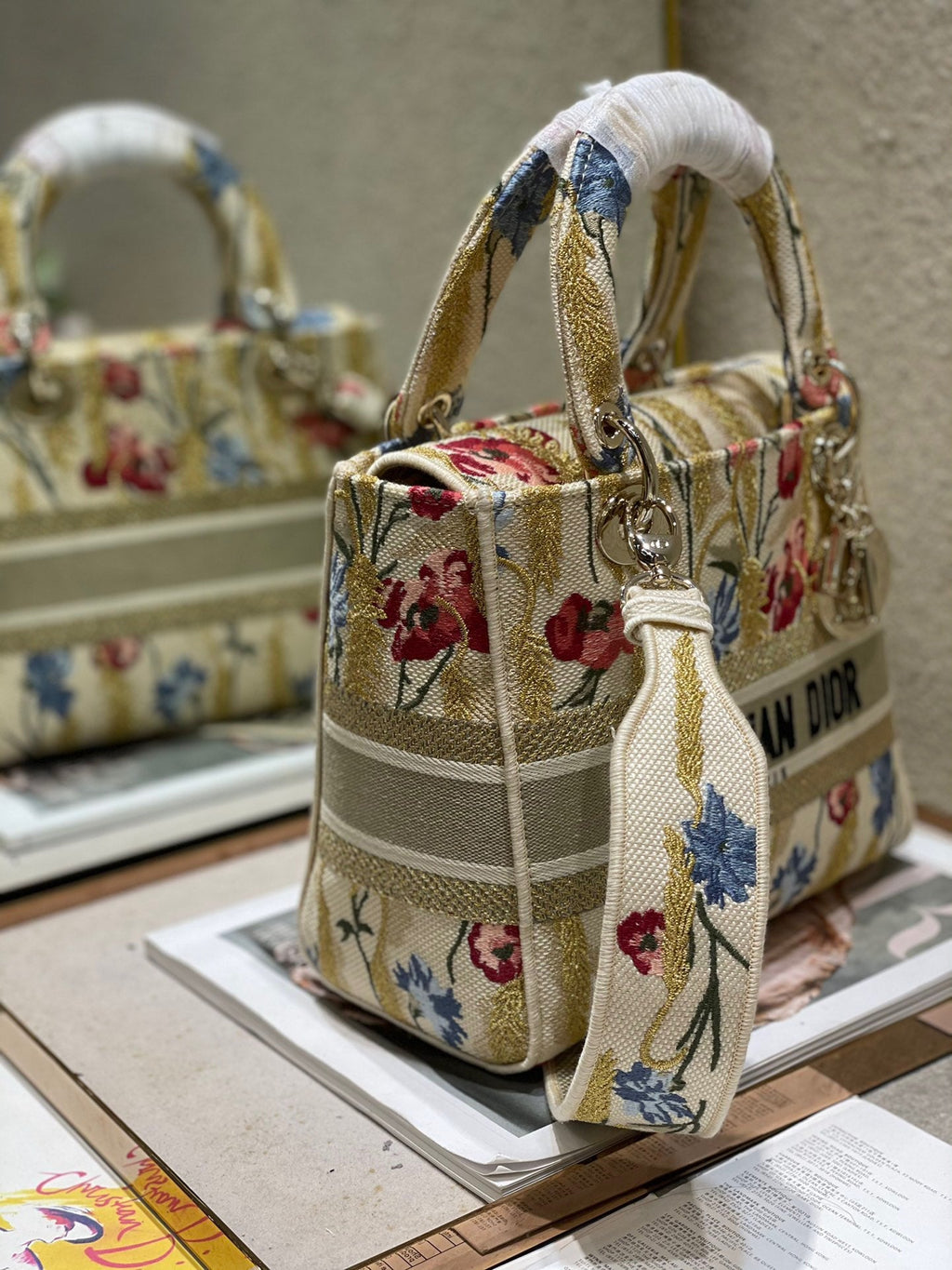 CD Hibiscus 24 Lady Dior Bag Canvas 336706