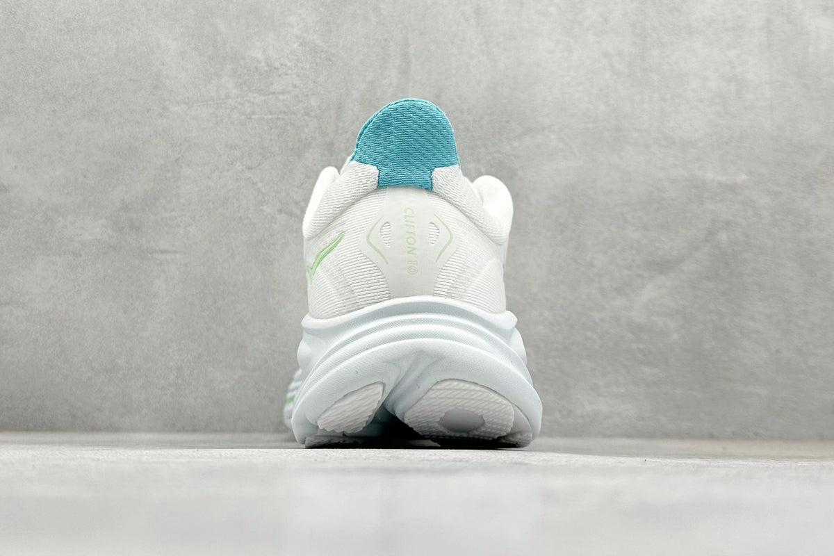 HOKA Clifton 10 Cushioned Road Running Sneakers White Teal