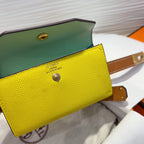 HM KELLY LEMON YELLOW POCKET 18MM BELT CINNAMON BROWN LEATHER GOLD HARDWARE