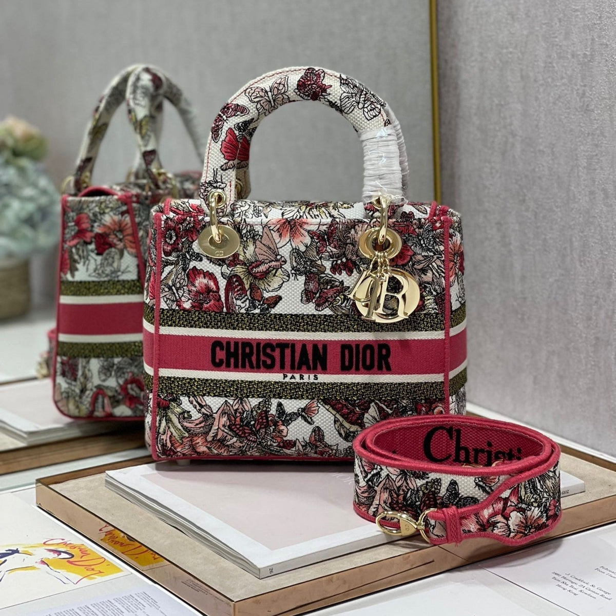 CD Colorful Butterfly 24 Lady Dior Bag Canvas 336709