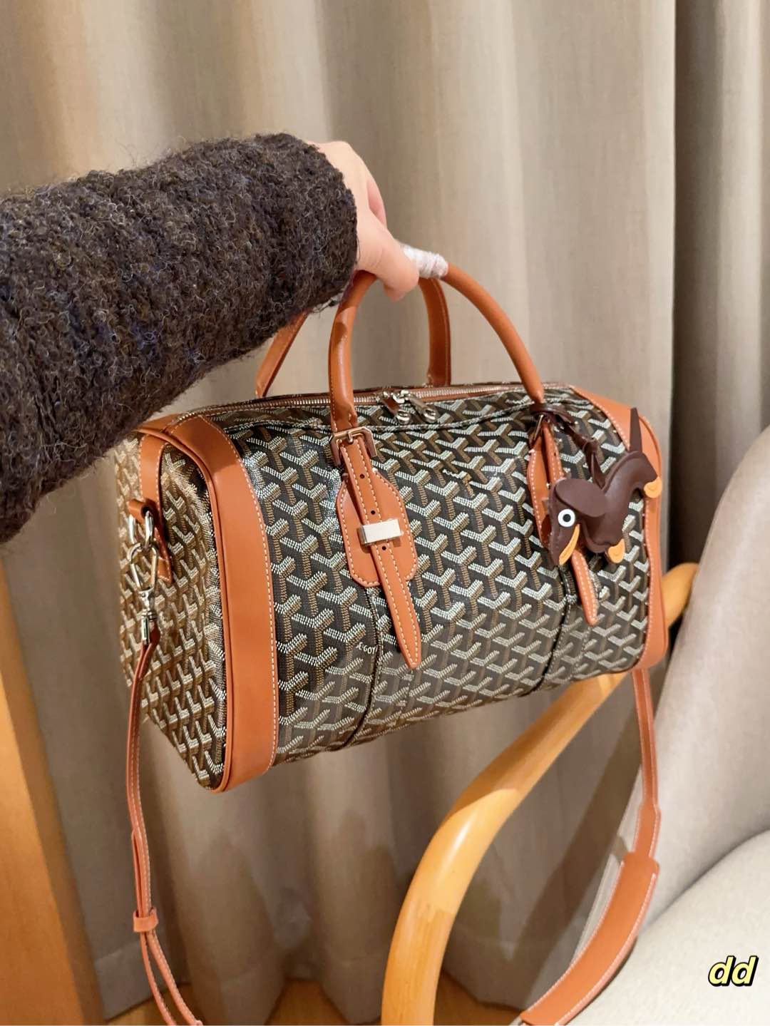 SAC HARDY PM BAG 35 IN BROWN GOYARDINE CANVAS AND TAN CALFSKIN
