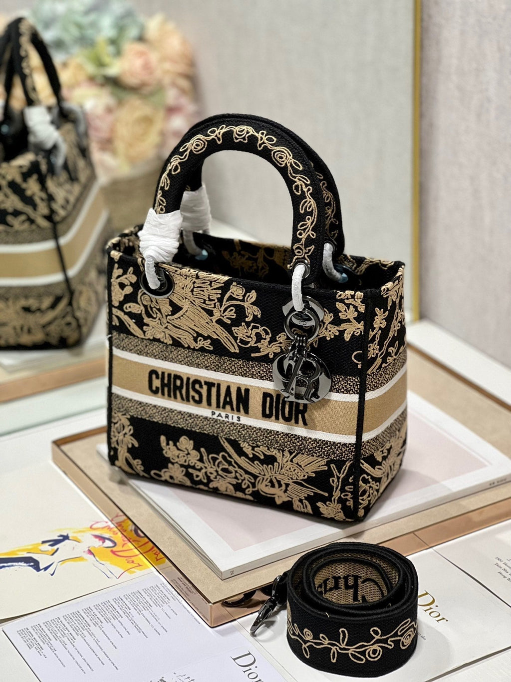 CD Black Phoenix 24 Lady Dior Bag Canvas 336712