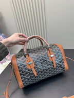 SAC HARDY PM BAG 35 IN BLACK GOYARDINE CANVAS AND TAN CALFSKIN