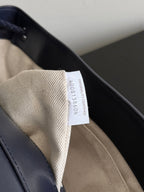 BV Small Andiamo Messenger Bag 29s Dark Blue Suede Intrecciato Leather
