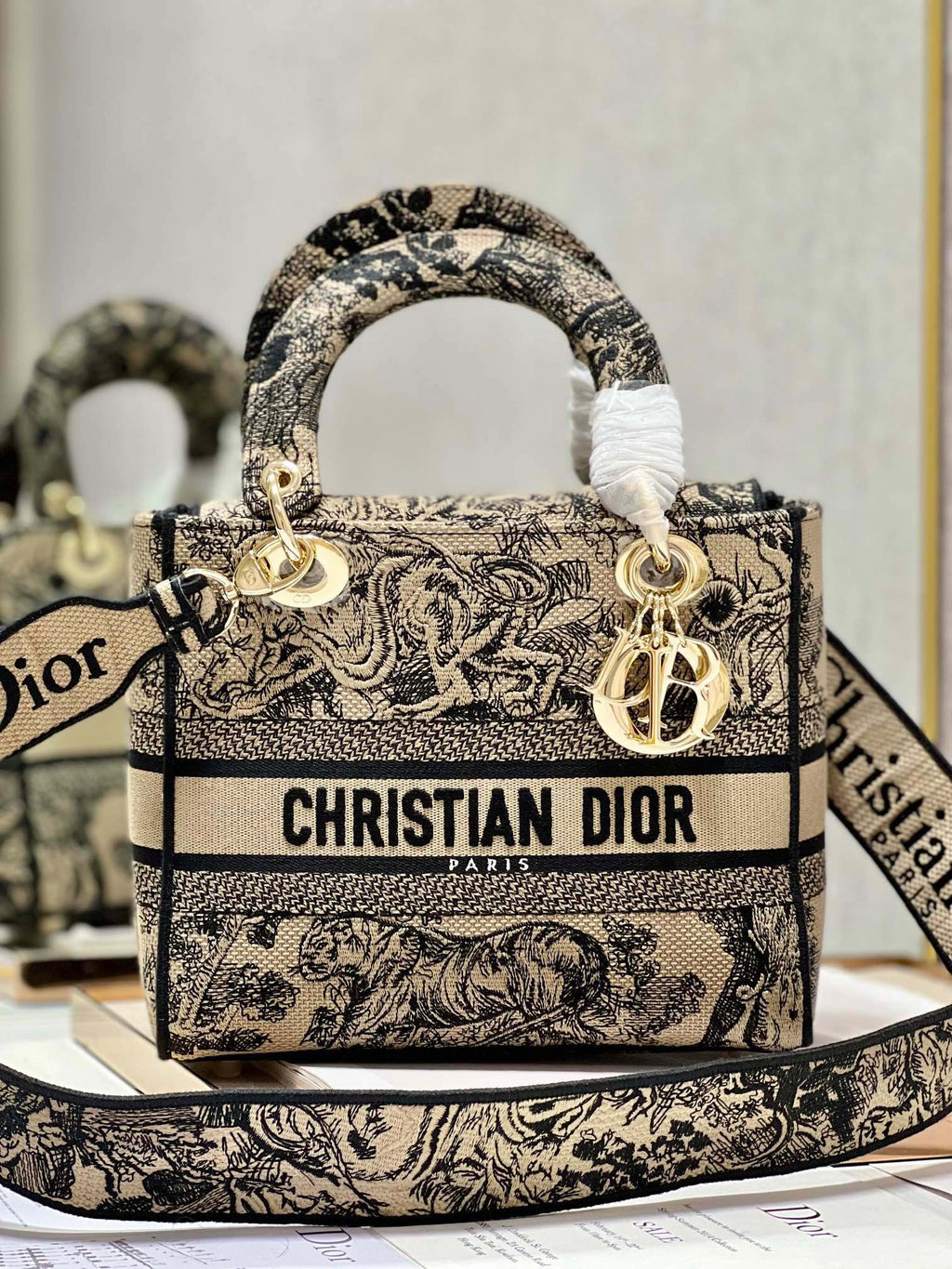 CD Apricot Tiger 24 Lady Dior Bag Canvas 336718