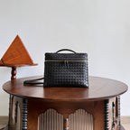 BV Small Soft Vanity Bag Black Intrecciato Leather