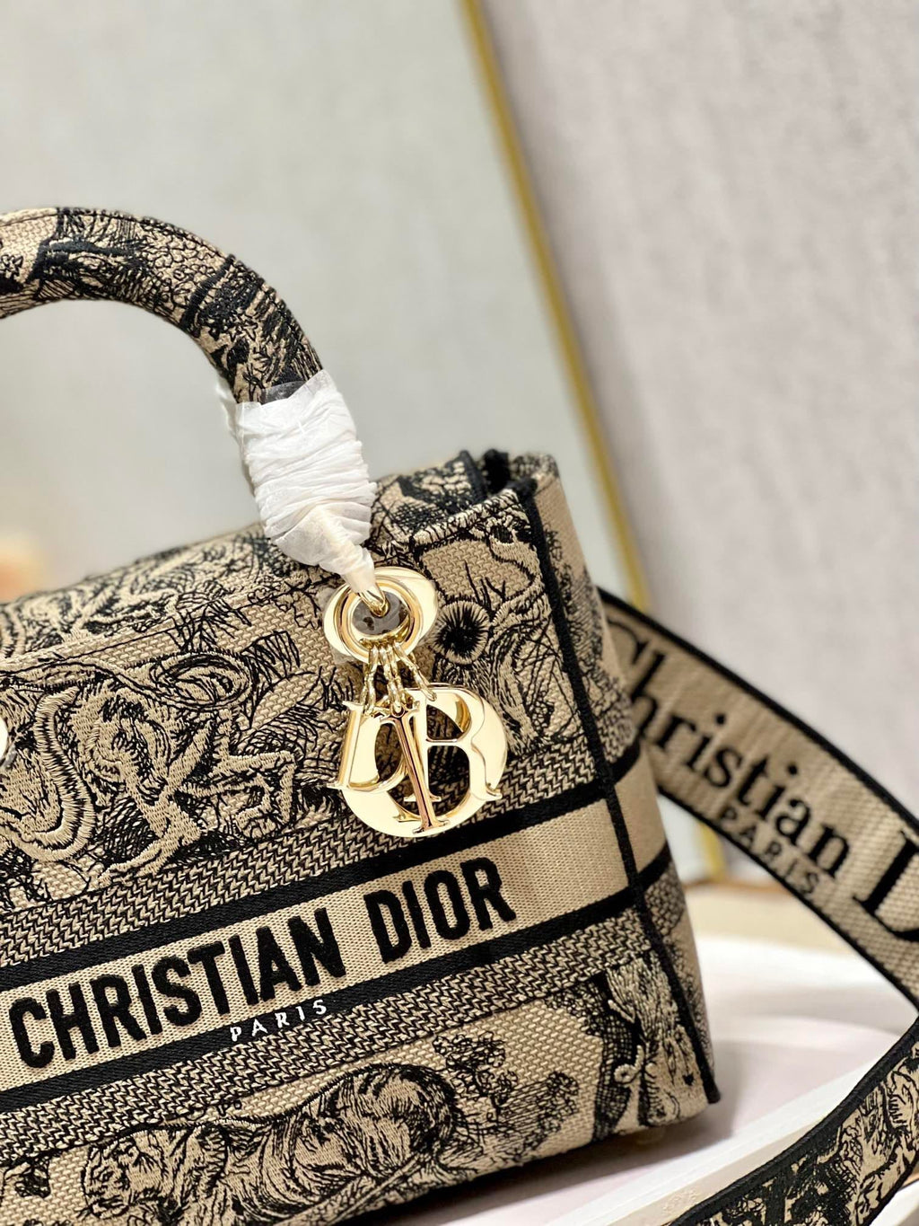 CD Apricot Tiger 24 Lady Dior Bag Canvas 336718