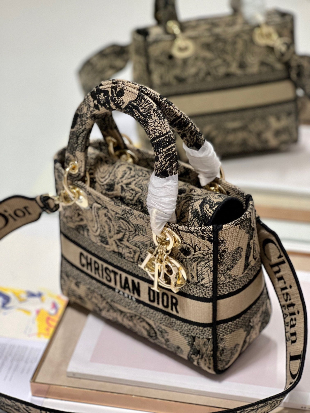 CD Apricot Tiger 24 Lady Dior Bag Canvas 336718