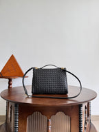 BV Small Soft Vanity Bag Black Intrecciato Leather