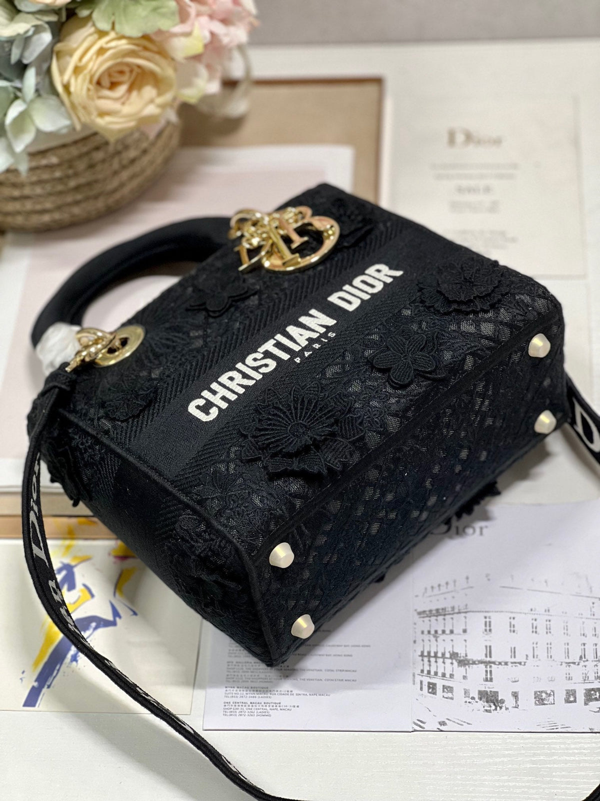 CD Flower Black 24 Lady Dior Bag Canvas 336721