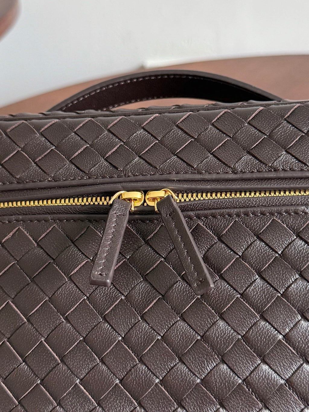 BV Small Soft Vanity Bag Coffee Intrecciato Leather