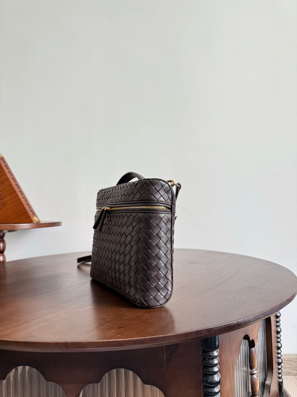 BV Small Soft Vanity Bag Coffee Intrecciato Leather