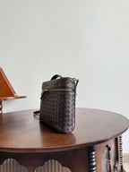 BV Small Soft Vanity Bag Coffee Intrecciato Leather