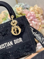 CD Flower Black 24 Lady Dior Bag Canvas 336721
