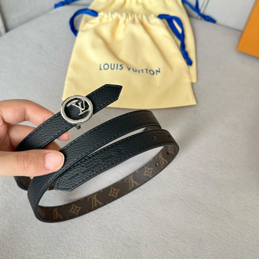 LV Circle 20mm Reversible Belt Silver Buckle Black Brown Leather