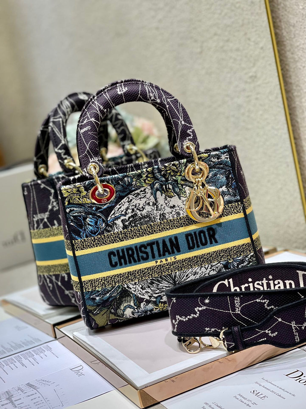CD Blue Constellation 24 Lady Dior Bag Canvas 336724
