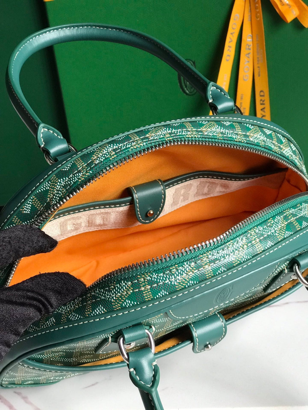 SAINT JEANNE MINI BAG 26 IN GREEN GOYARDINE CANVAS AND CALFSKIN