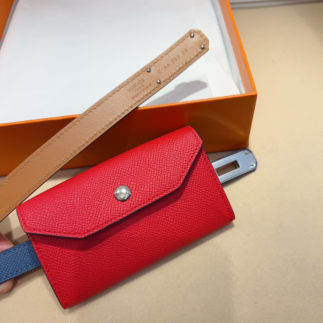 HM KELLY CHERRY RED POCKET 18MM BELT NAVY BLUE LEATHER SILVER HARDWARE