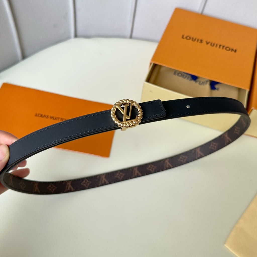 LV Circle Nautical 20mm Reversible Square End Tip Belt Gold Buckle Navy Blue Brown lambskin