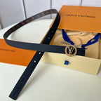 LV Circle Nautical 20mm Reversible Square End Tip Belt Gold Buckle Navy Blue Brown lambskin