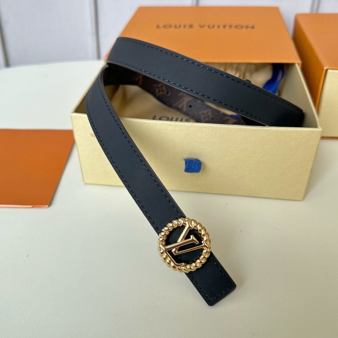 LV Circle Nautical 20mm Reversible Square End Tip Belt Gold Buckle Navy Blue Brown lambskin