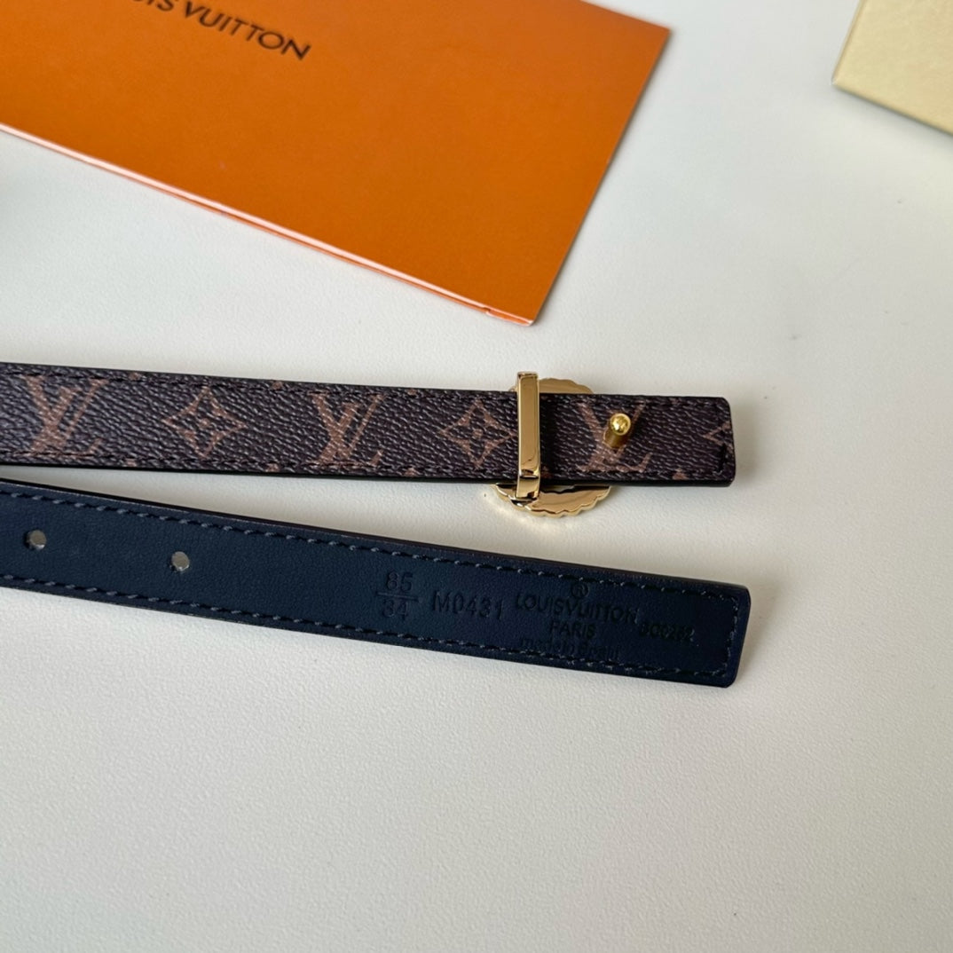 LV Circle Nautical 20mm Reversible Square End Tip Belt Gold Buckle Navy Blue Brown lambskin