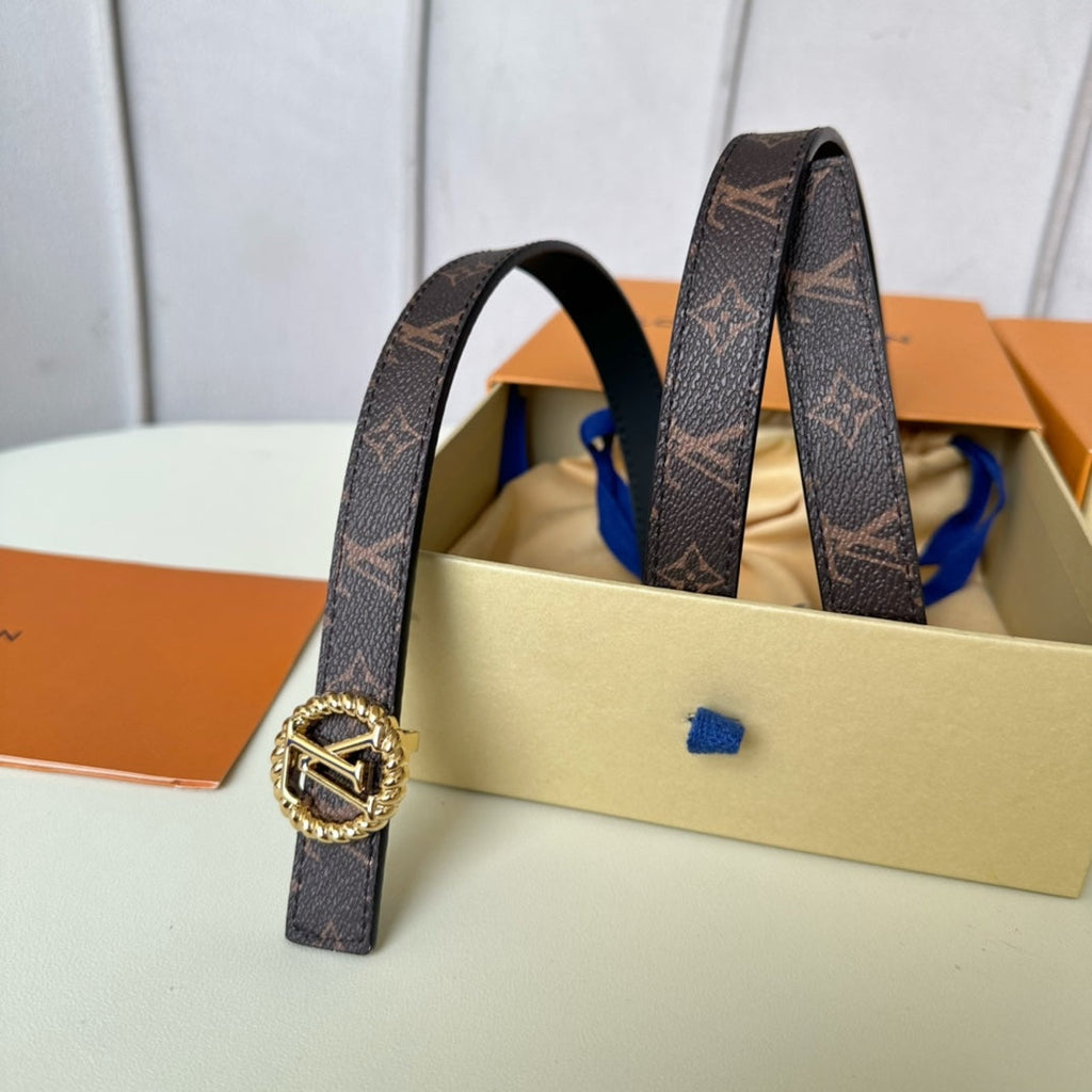 LV Circle Nautical 20mm Reversible Square End Tip Belt Gold Buckle Navy Blue Brown lambskin